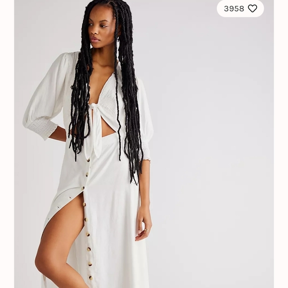 Free People Button Up String Of Hearts White Maxi Dress Size Medium - Picture 13 of 14